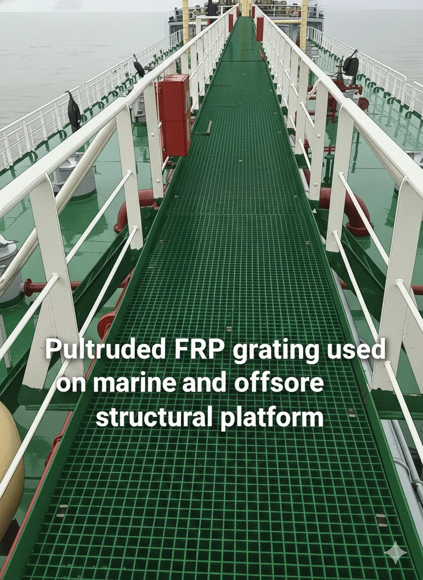 Pultruded FRP grating used on marine and offshore structural platform Pultruded FRP grating used on marine and offshore structural platform
